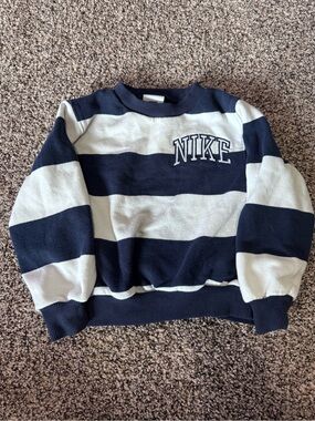 Nike 3T Navy and White Wide-Stripe Crewneck Sweater